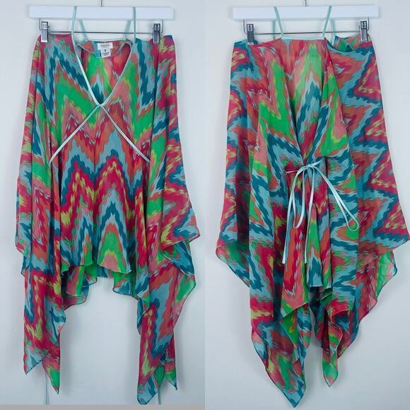 Tashia London colorful tie waist asymmetrical blouse size US 4 - Picture 6 of 6